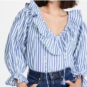 Mille May Striped Cotton Top Puff Sleeve w Ruffle found @ Anthropologie